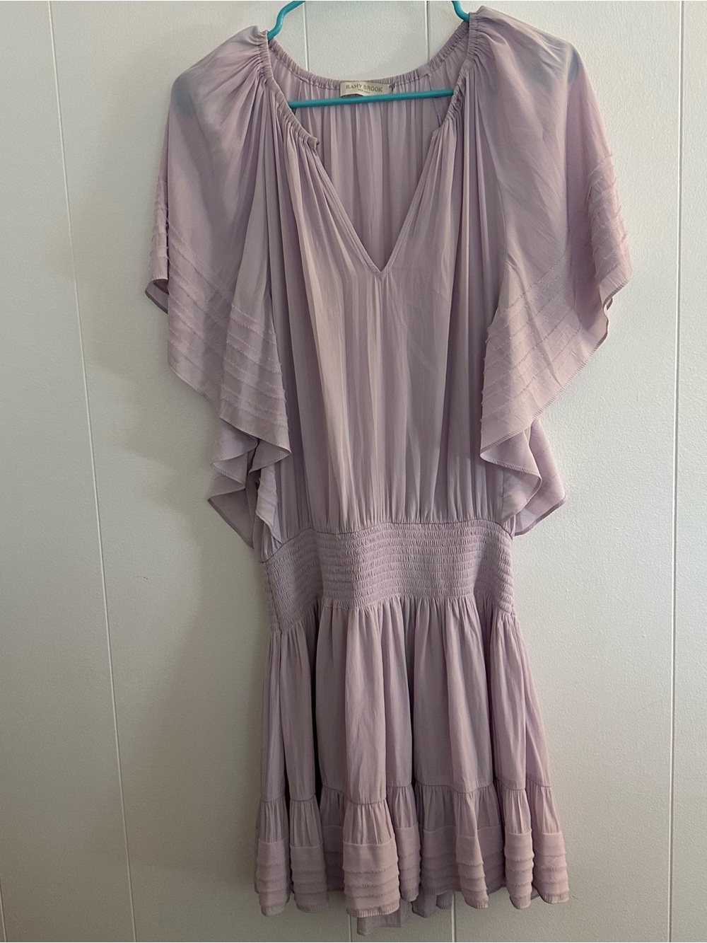 Ramy Brook Jane lavender short-sleeve smocked minidress
